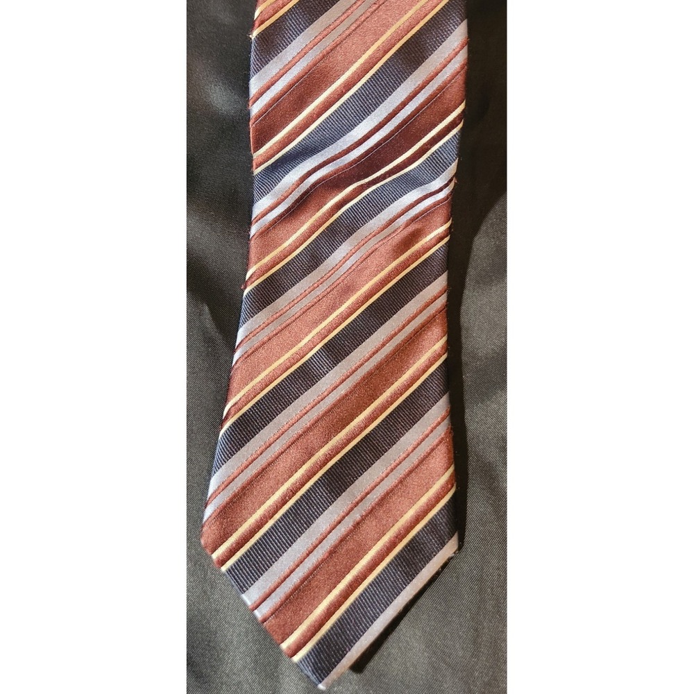 Hugo Boss Classic Bronze Tone Bold Stripe Power Neck Tie 100% Silk Made In Italy